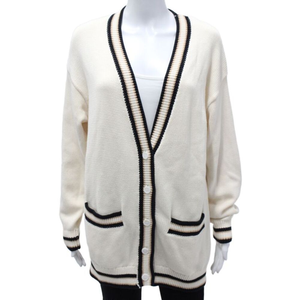The Upside Womens Cardigan Ivory V-Neck Organic Cotton Striped Size S